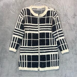 Renjo Gray Cream Contrast Stripes Soft Wool Blend Duster Sweater Size L